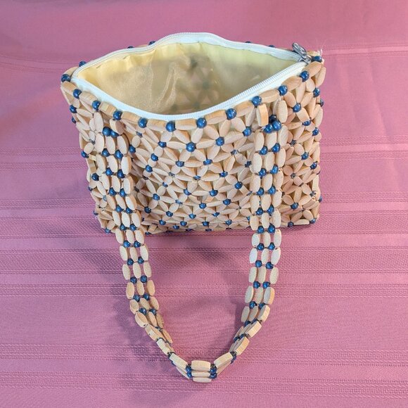 Artist Liang Quan Wooden Bead Flower Design Lined Zippered Purse - Picture 7 of 15